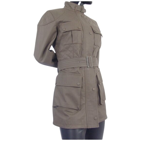 Belstaff Glamorous Combat Green Leather Cat Jacket 42 Made In Italy - Picture 2 of 12